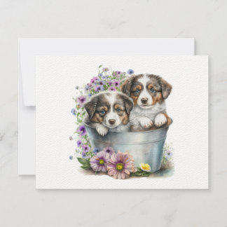 Springtime Pups Flat Note Card