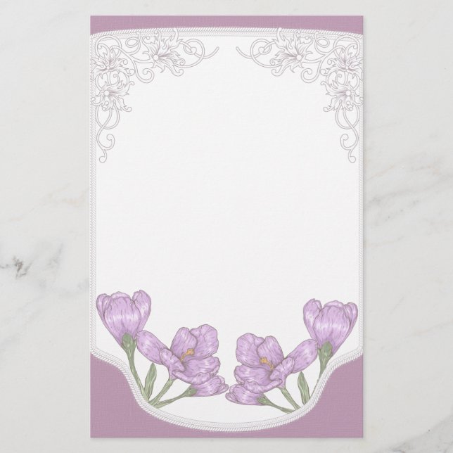 Springtime Purple Crocus Flowers Stationery (Front)