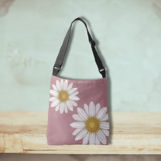 Springtime Rosy Pink Daisy Hand-Drawn Crossbody Bag