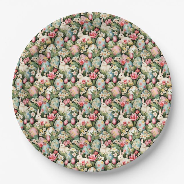 Springtime Soiree Easter Pattern Paper Plate (Front)