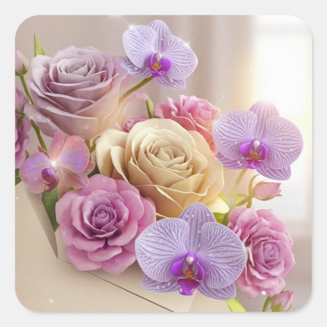 Springtime Splendour 3D Greeting Card with Dew-Kis Square Sticker (Front)