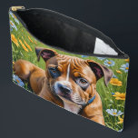 Springtime Staffordshire Bull Terrier Puppy, Accessory Pouch<br><div class="desc">Pictured Laying Down In A Field Of Blue And Yellow Daisies This Little Staffordshire Bull Terrier Pup Is Loving The Spring.</div>