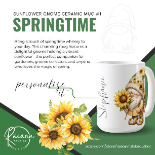 Springtime Sunflower Gnome Ceramic Mug