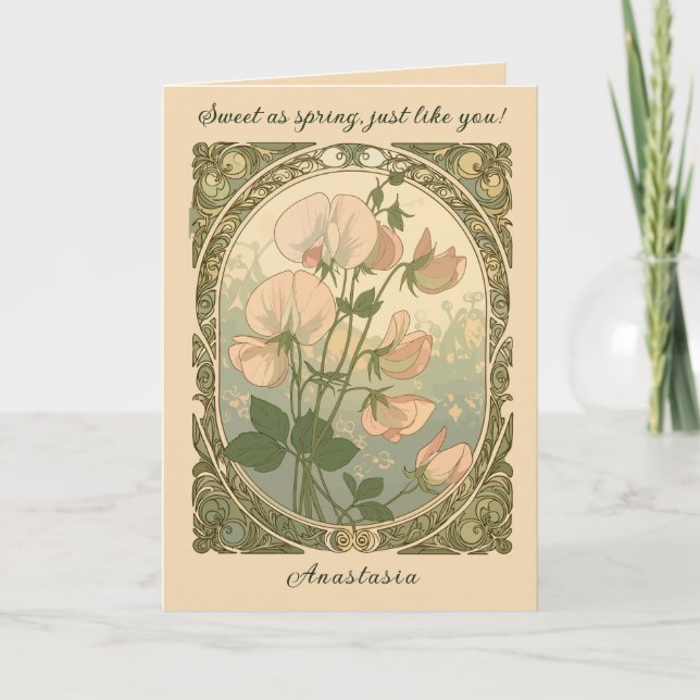 Springtime Sweet Pea Birth Month Flower Card (Front)