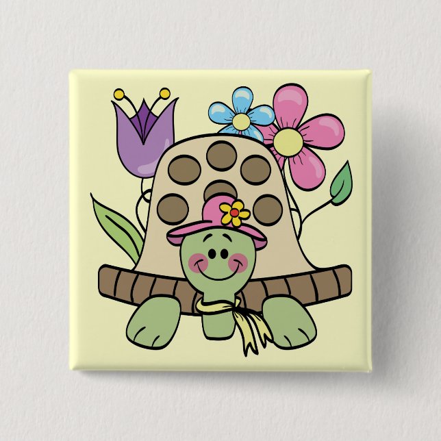 Springtime Turtle Tshirts and Gifts 2 Inch Square Button (Front)