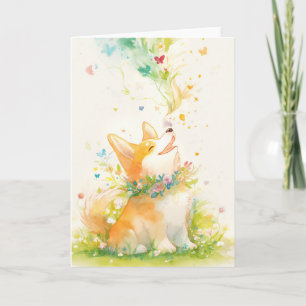 Springtime Whispers with a Happy Corgi Card