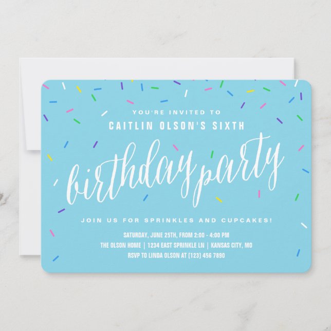 Sprinkle Birthday Party Invitations | Blue (Front)