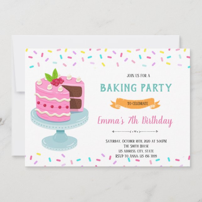 Sprinkle cake party invitation (Front)