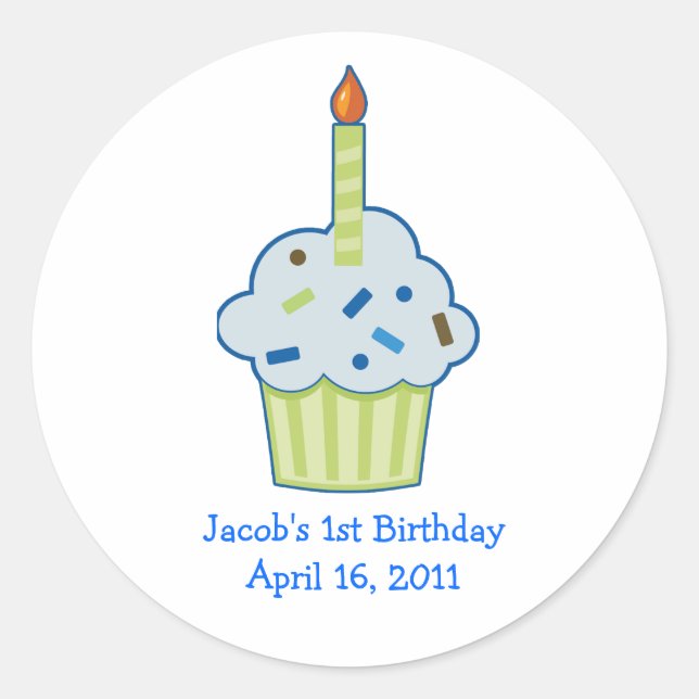Sprinkle Cupcake 1st First Birthday Favour Sticker (Front)
