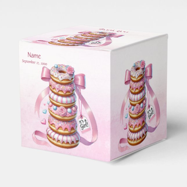 Sprinkle Doughnuts Pink Ribbon Favour Box (Front Side)