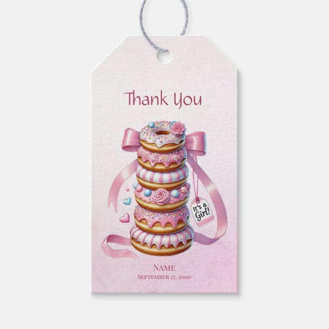 Sprinkle Doughnuts Pink Ribbon Gift Tag (Front)