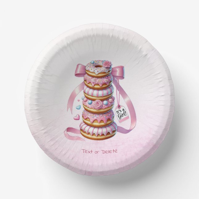 Sprinkle Doughnuts Pink Ribbon Paper Bowl Plate (Front)
