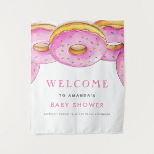 Sprinkle Doughnuts Watercolor Pink Baby Shower Tapestry