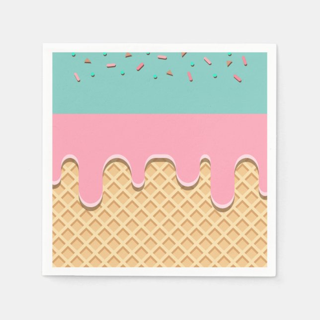 Sprinkle Drip Ice Cream Cone Party Napkin (Front)