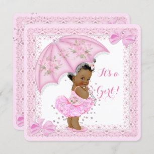 Sprinkle Ethnic Baby Shower Girl Pink Umbrella Invitation