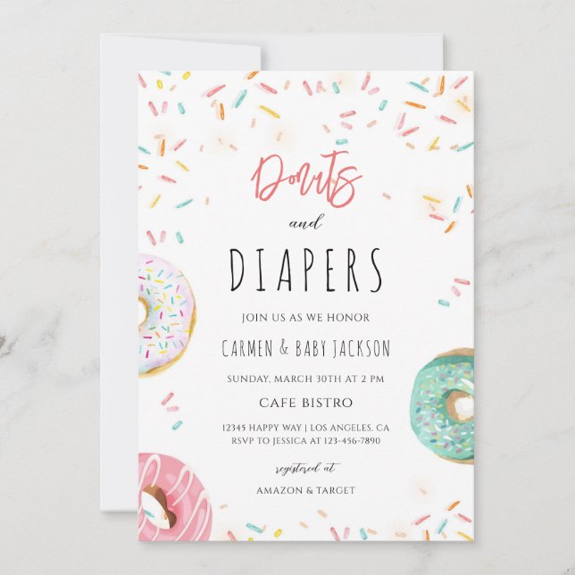 Sprinkle Pink Doughnut Coed Baby Shower Invitation (Front)