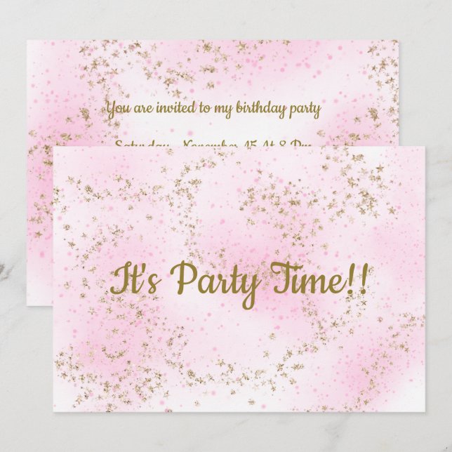 Sprinkle Pink Stars birthday invitation (Front/Back)