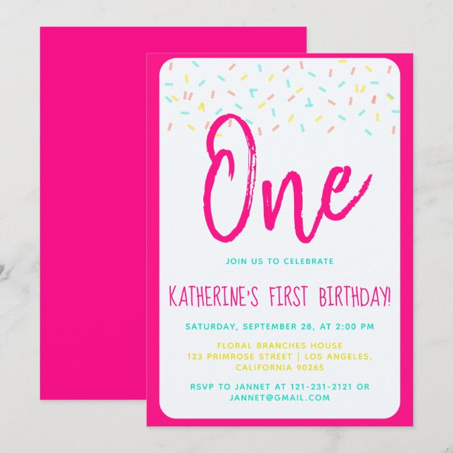Sprinkle Sparkle Sweet Rainbow Confetti Birthday Invitation (Front/Back)