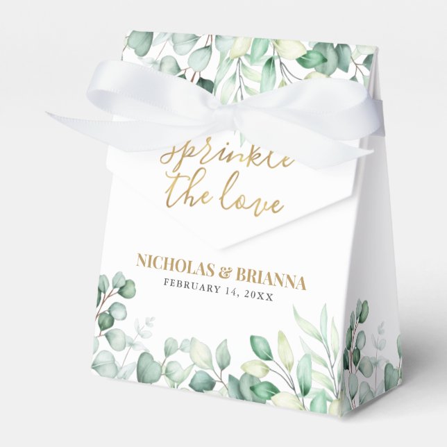 Sprinkle The Love Eucalyptus Monogram Gold Wedding Favor Box (Front Side)