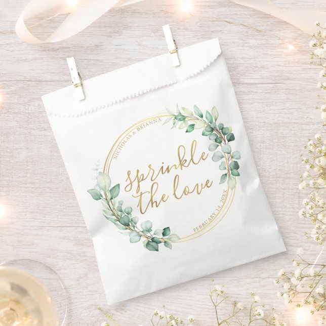 Sprinkle The Love Gold Eucalyptus Wedding Thank Favour Bag (Clipped)