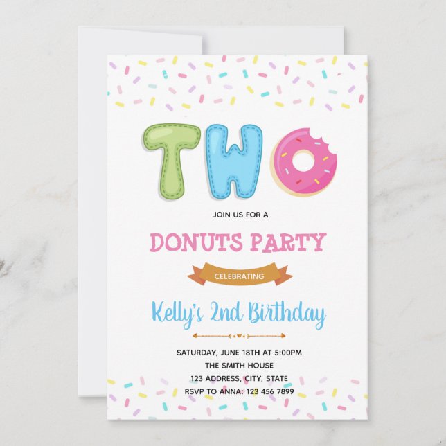 Sprinkle two sweet doughnut party invitation (Front)