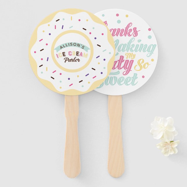 Sprinkle Vanilla Donut fun treat Birthday Party Hand Fan (Front and Back)