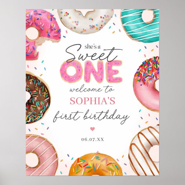 Sprinkled Doughnut 1st Birthday Welcome Sign (Front)