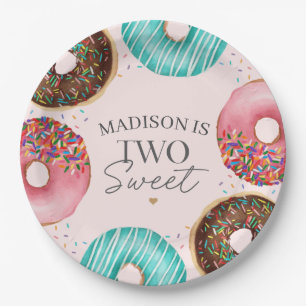 Sprinkled Doughnut 2nd Birthday Party Table Decor Paper Plate