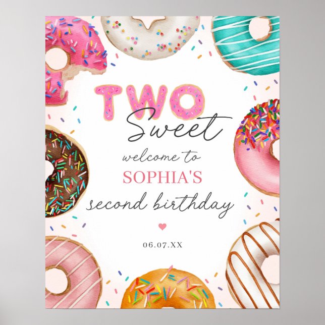 Sprinkled Doughnut 2nd Birthday Welcome Sign (Front)