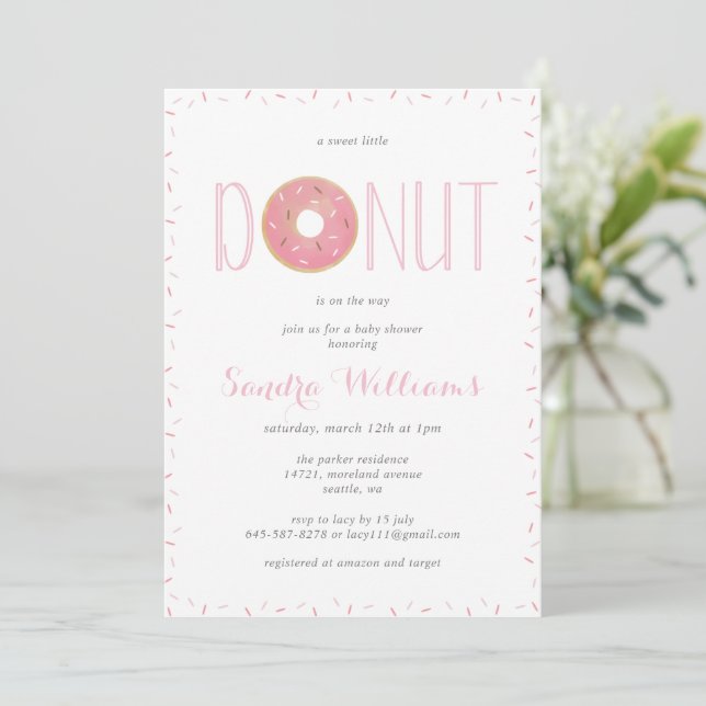 Sprinkled doughnut baby shower Invitation_Pink Invitation (Standing Front)