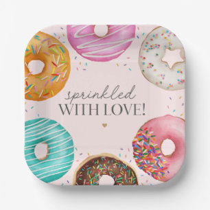 Sprinkled Doughnut Baby Sprinkle Party Table Decor Paper Plate