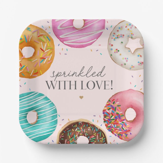 Sprinkled Doughnut Baby Sprinkle Party Table Decor Paper Plate (Front)