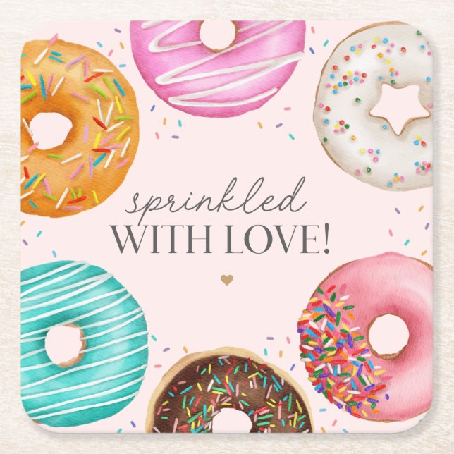 Sprinkled Doughnut Baby Sprinkle Party Table Decor Square Paper Coaster (Front)