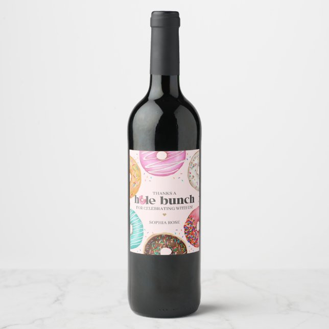 Sprinkled Doughnut Birthday Party or Baby Shower  Wine Label (Front)
