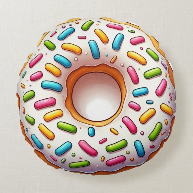 Sprinkled Doughnut Round Pillow – Fun and Realisti (Front)