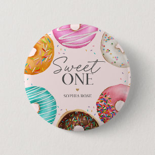 Sprinkled Doughnut Sweet ONE 1st Birthday Party 2 Inch Round Button