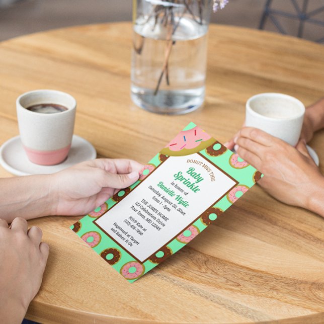 Sprinkled Doughnuts Mint Green Retro Baby Sprinkle Invitation (Creator Uploaded)