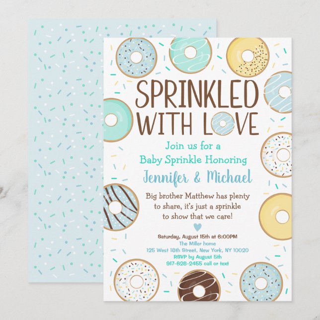 Sprinkled With Love Blue Doughnut Baby Sprinkle Invitation (Front/Back)