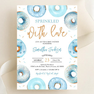 Sprinkled With Love Blue Doughnuts Baby Shower Invitation