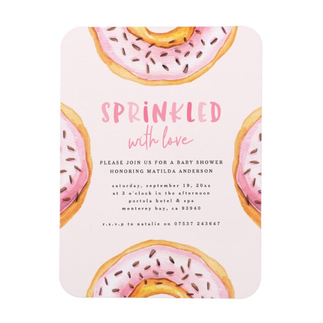 Sprinkled with love doughnut baby shower magnet (Vertical)