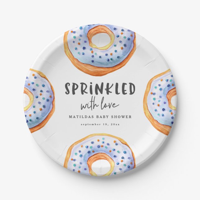 Sprinkled with love doughnut baby shower paper plate (Front)