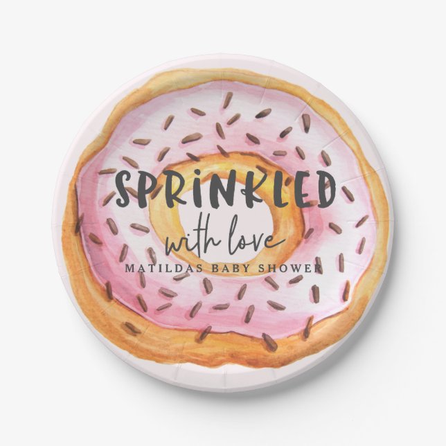 Sprinkled with love doughnut baby shower paper plate (Front)