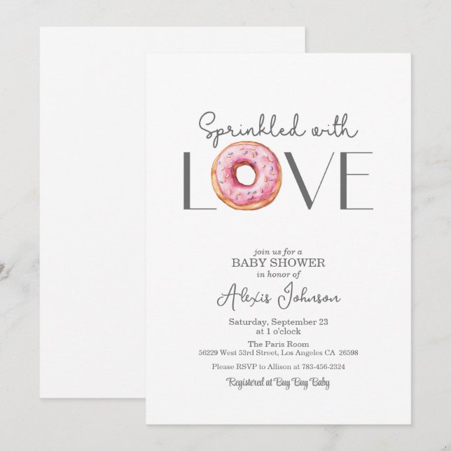 Sprinkled with Love Pink Baby Shower Invitation (Front/Back)