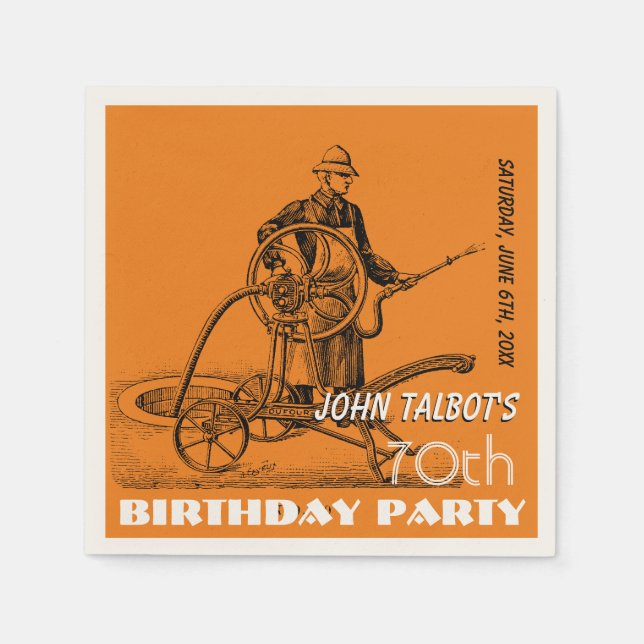Sprinkler Fireman 70th Birthday Party Paper Napkin (Front)