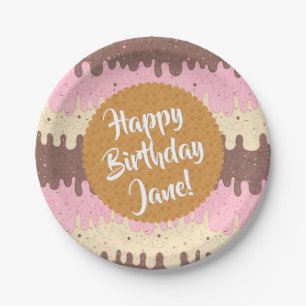 Sprinkles and Neapolitan Ice Cream Birthday Paper Plate