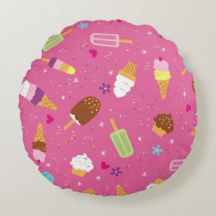 Sprinkles, cupcakes, ice cream, and popsicles scat round pillow