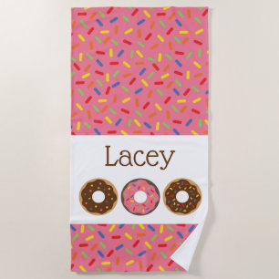 Sprinkles Doughnuts Personalized Beach Towel