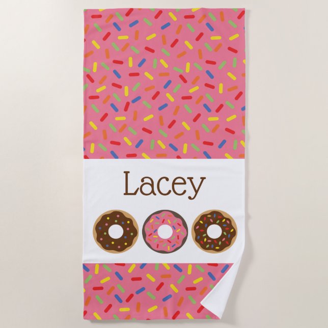 Sprinkles Doughnuts Personalized Beach Towel (Front)