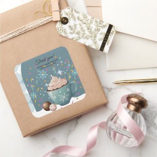 Sprinkles Hot Cocoa Winter Snowflakes Baby Shower Square Sticker
