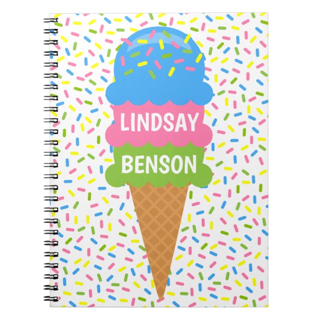 Sprinkles Ice Cream Cone Personalized Notebook (Front)